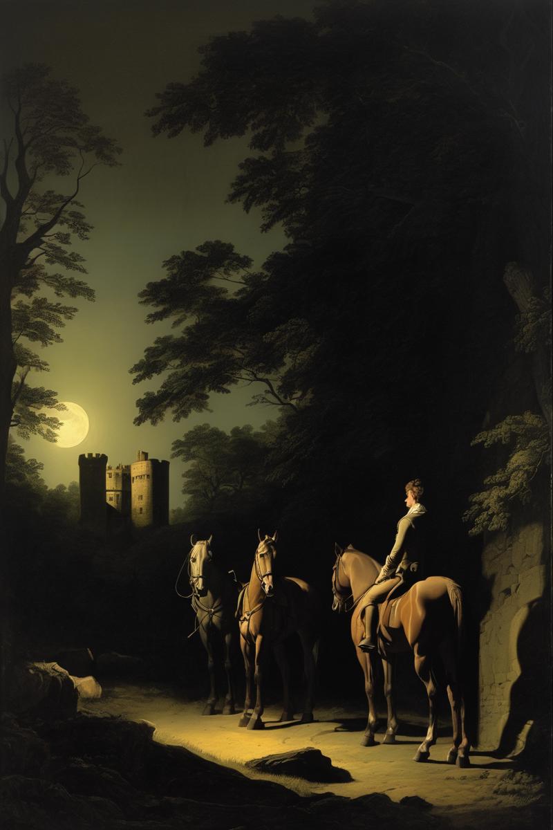 00494-2377168007-Joseph Wright Of Derby Style - a moonlit scene at the edge of a loney castle forecourt bordering a forrest. Two horses without r.png